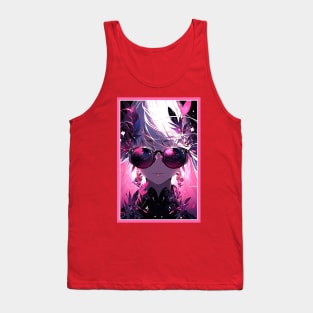 Aesthetic Anime Girl Pink Rosa Black | Quality Aesthetic Anime Design | Premium Chibi Manga Anime Art Tank Top